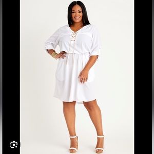 Chain trimmed woven shirt dress